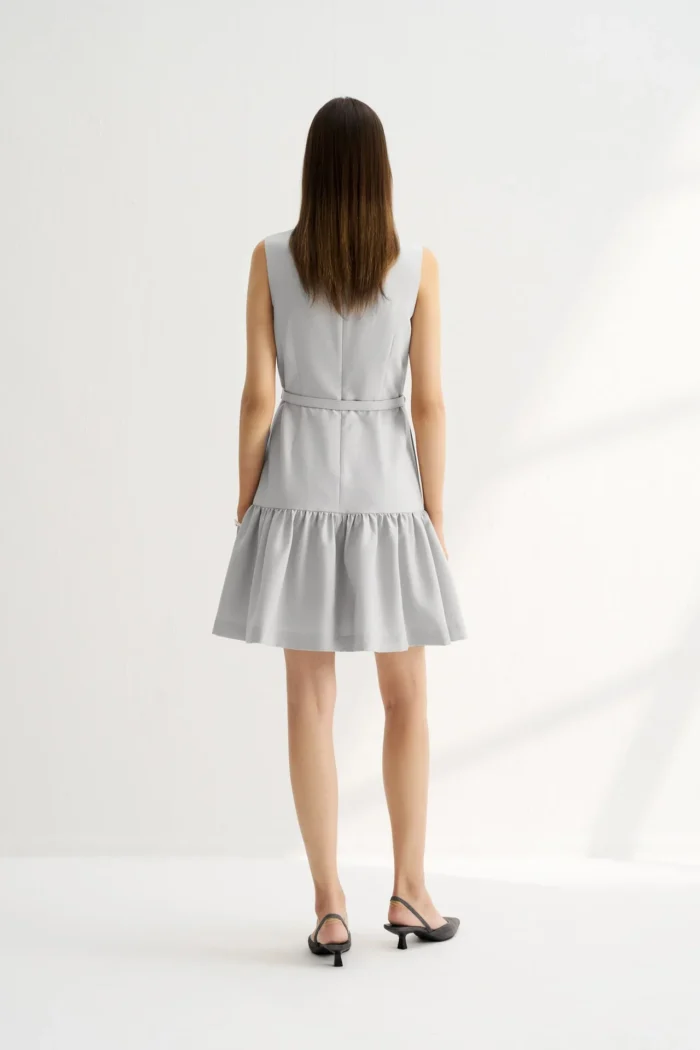 Round Neck Fit & Flare Work Dress with Fabric Belt - Image 3