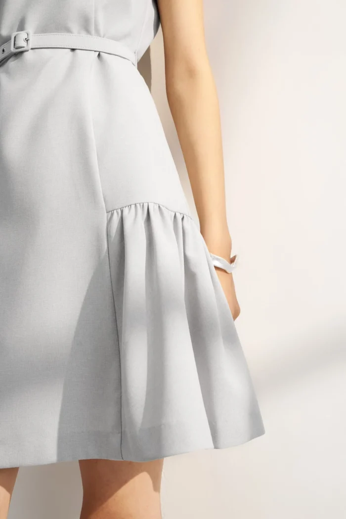 Round Neck Fit & Flare Work Dress with Fabric Belt - Image 7