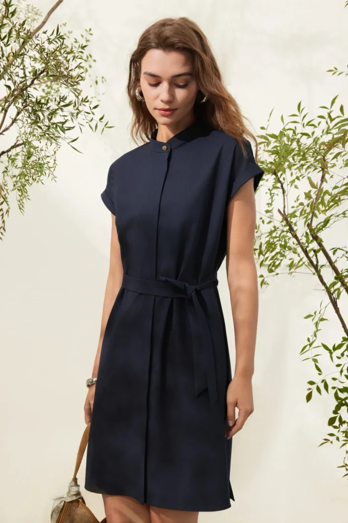 Stand Collar Shirt Dress - Image 4