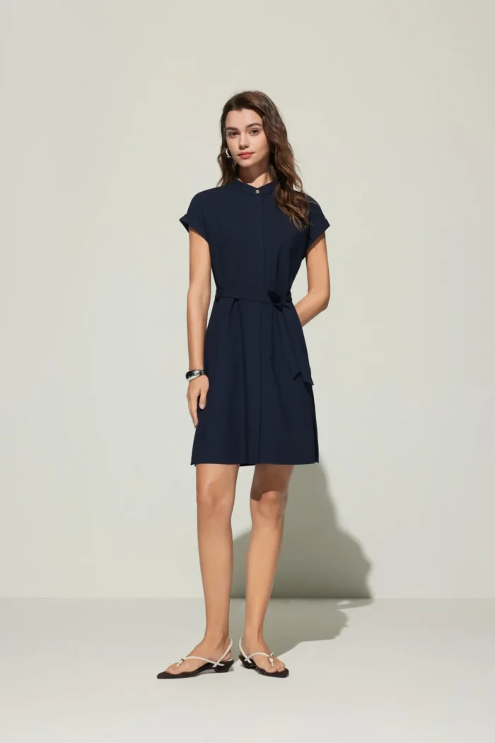 Stand Collar Shirt Dress - Image 1
