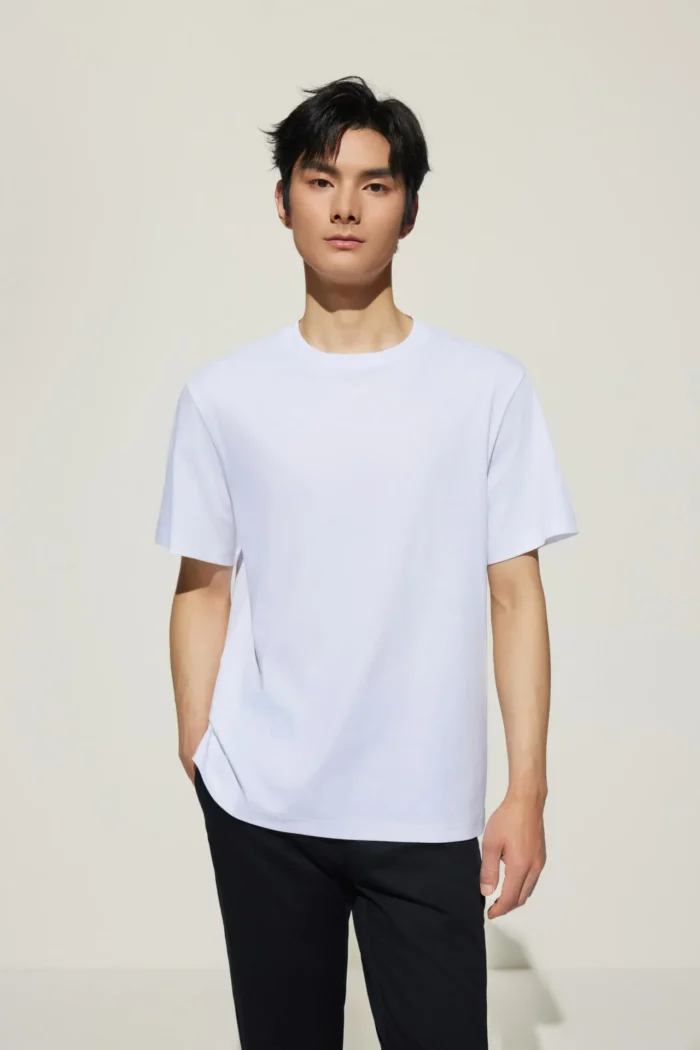 Super Soft Mercerized Pure Cotton Relax Fit Short Sleeve T-Shirt with Logo - Image 2