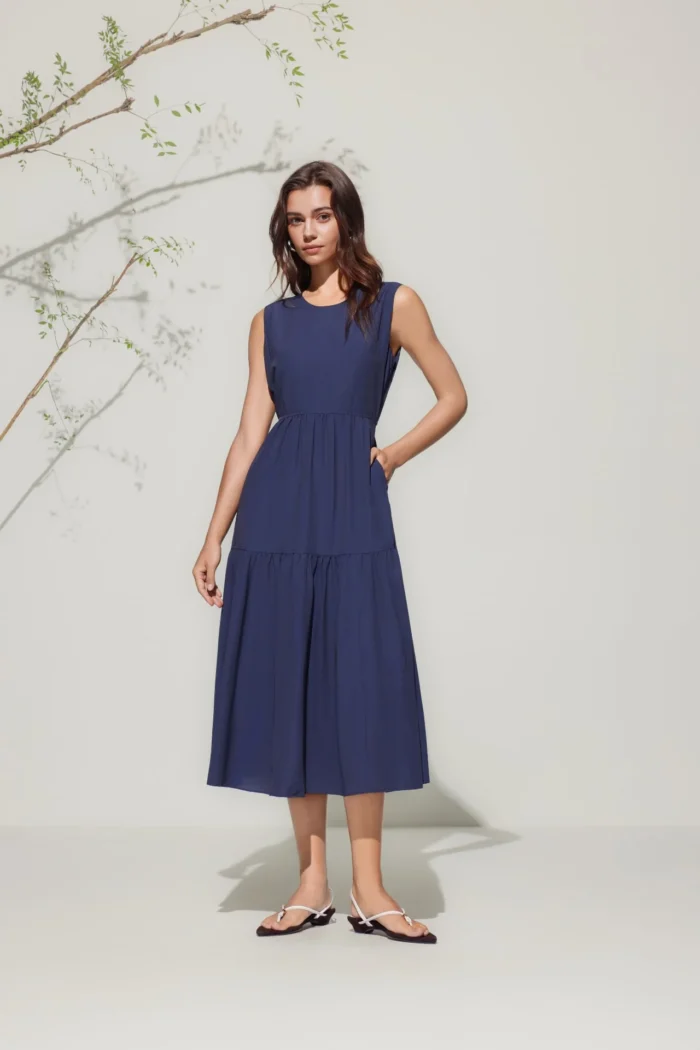 Round Neck Tiered Maxi Dress - Image 1