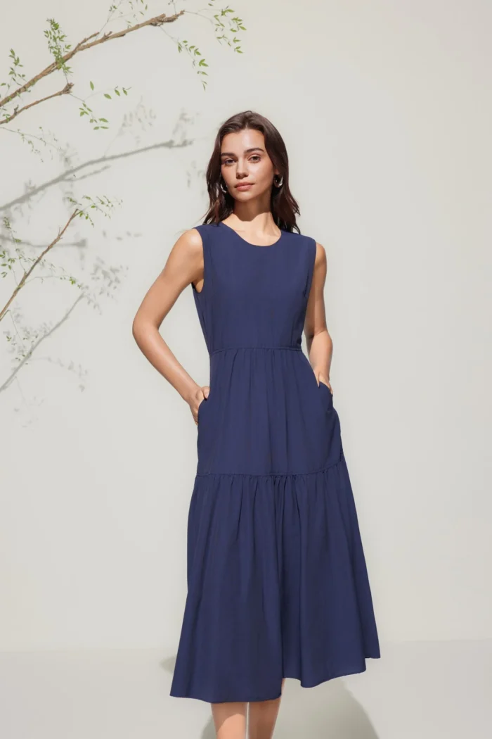 Round Neck Tiered Maxi Dress - Image 6