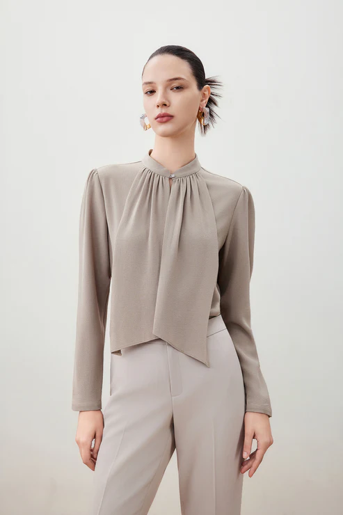 5624108153_M12 Stand Collar Long Sleeve Blouse - Image 1